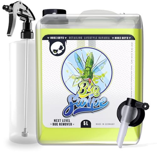 Nuke Guys Bug Swipe Auto Insektenentferner 5 Liter Kanister mit Dispenser, Leerflasche + Trigger - optimal auch für Motorrad Reinigung, ideal für hartnäckige Verschmutzungen wie Insektenreste …