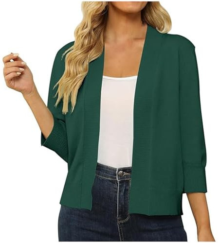 HAOLEI Damen Strickjacken Elegant Schick, Cardigan Mit Dreiviertelärmeln, Lockerer Pullover Kurzer, Knopfloser Cardigan Schal, Sale Häkeljacke Weich Und Bequem, Strickmantel Lässig Stilvoll