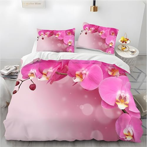 Qiwagu Bettwäsche 135x200 Rosa Orchidee Bettbezug Weiche Mikrofaser Bettwäsche Kinder Bettwäsche-Sets 2 Kissenbezug 80x80 cm Mikrofaser Atmungsaktiv