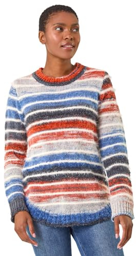 Roman Originals Fluffy Yarn Jumper for Women UK Ladies Thick Sweater Warm Cosy Chunky Knitted Pullover Winter Furry Casual Smart Textured Everyday Cuddly Soft Knitwear - Denim Red - Size 10