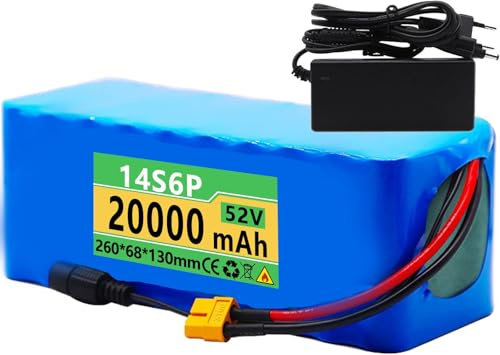 Batterie Li-ION E-Bike 52V 20AH, 14S6P Batterie Lithium-ION pour Vélo Électrique Batterie Au Lithium pour Vélo Électrique pour Moteur 200W-1000W [Classe Énergétique A] 52V20AH,XT60