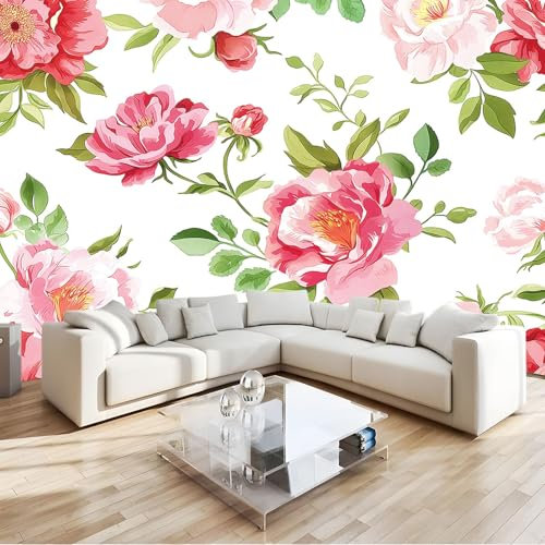 Fototapete Aquarell Blumen Pfingstrosen Rosen 200 x 140 cm Vlies Tapete 3D Effekt Moderne Wandtapete Dekoration, für Wohnzimmer Schlafzimmer TV-Hintergrund Wanddeko Wallpaper