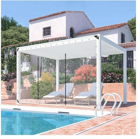 DGAMHF Outdoor Tarp Curtains With Zipper Door,PVC Tarpaulin With Zipper,Waterproof Thicken PVC Clear Plastic Tarp With Zipper Door,Transparent Waterproof Curtains For Pergola(H2.6xW3m)