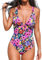 CUPSHE Damen Badeanzug V Ausschnitt Schlüsselloch Tiefer rücken Ringdetail Cutouts Figurformend Strukturierte Einteilige Bademode Swimsuit Marineblau/Blumig XL