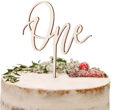 Teaaha Topper Cake 1 Jahr, Holz tortendeko 1. Geburtstag, Cake Topper 1 Mädchen Junge, Holz Kranz Tortendeko 1. Geburtstag, Geburtstagsdeko 1 Jahr für Babyparty und Jubiläumsfeier