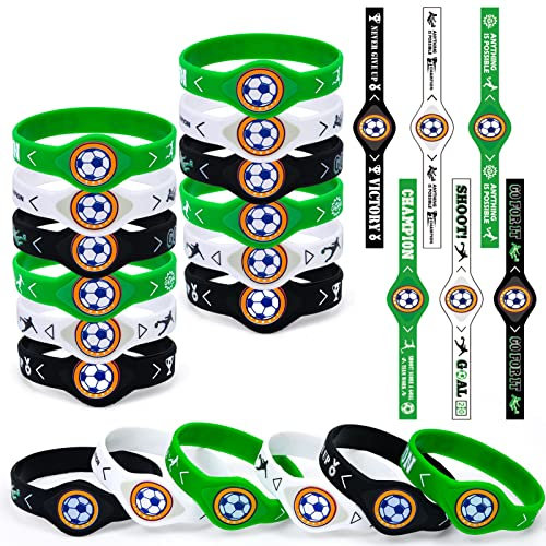 Toyssa 24 Pezzi Braccialetti Silicone, Braccialetti Bambini per Feste Gadget Compleanno Bambini Regalini Fine Festa Compleanno per Bambino Bambina (Calcio)