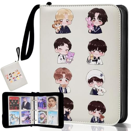 Korean Pop Alben, Photocard Binder Album, Trading Photocards Holder Book with 400 Cards Sleeves - Idol Cartoon Photo Protect Album Gifts for Boy & Girls - Lomo Card (Beige)