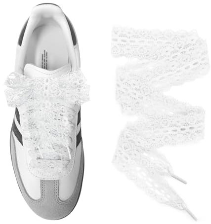 UamGlsob Lacets délicats en dentelle pour Adidas Samba, 3cm de large, plats et doux, style ballet fleuri lacet pour baskets femmes(White,54/140cm)