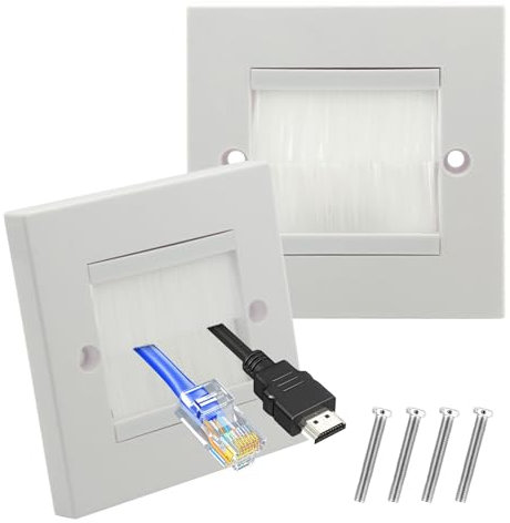 Brush Plate Faceplate for Wall-Mounted Installation, 2 Pack Cable Entry Cover, Brush Wall Plate, Single Gang Brush Panel for Covering Outlets, Receptacles and Tidying Cords for Cables (White)