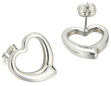 Ohrstecker Edelstahl Damen Silber, Edelstahl Polierte, hohle Herz-Ohrstecker für Damen