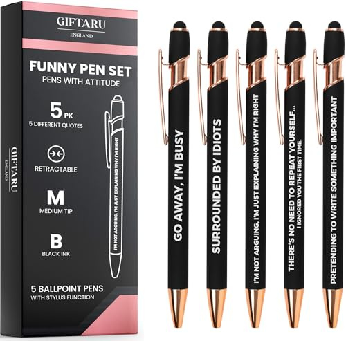 GIFTARU Funny Pens, Pack of 5 Novelty Pen Set, Birthday Gift, Gift for Work Colleagues, Cheeky Office gifts for friends, her, Rude Swearing Pens, Sarcastic Ballpoint Pens for women and men (Rose Gold)