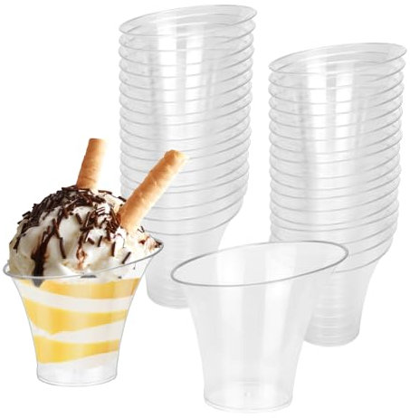 ZFOEFO 50 Stück Dessertbecher Plastik Dessertgläser Wiederverwendbar Dessert Becher Transparent Dessert Schälchen 140ml Pastikbecher Klein Plastikbecher für Dessert Mousse Pudding Eiscreme