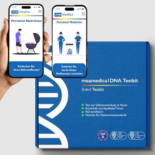 Meamedica 2-in-1 DNA Test: Persönlicher Ernährung für Fitness und Vitalität und Persönliche Arzneimittel Test| für Medikamente, Gesundheit und Depression | Vitamin D, B12, B6, Magnesium, Omega-3
