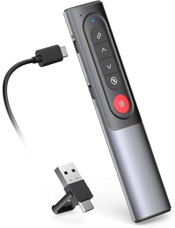 MOXYOY Clicker per presentazioni, telecomando a scorrimento wireless, ricaricabile con controllo del volume per PPT/Keynote, regalo pratico ideale per Natale, compleanni e professionisti (Mac/PC