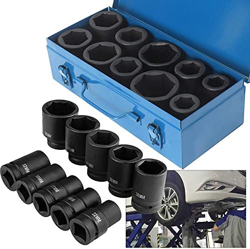 Professional 10Pcs 1-Inch Drive Impact Socket Set (22-50mm) | Heavy-Duty Metric Deep Sockets | Garage-Grade Car Tool Kit with Storage Box