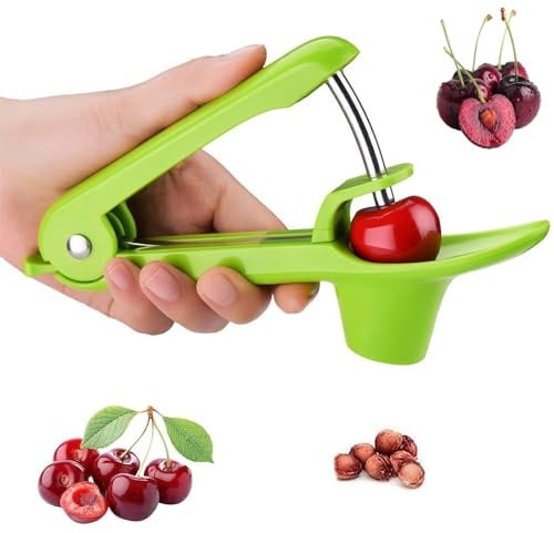 SIXHAOBU Deshuesador de cerezas, removedor de huesos de cereza de acero inoxidable,removedor de huesos de cereza de frutas, herramienta portátil Manuales Despepitadoras de Cerezas (Verde)