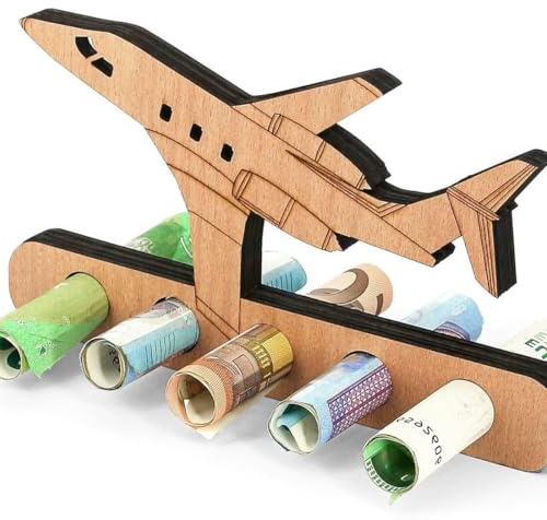 KEQAR Kreative Geburtstags-Geldgeschenke Holz-Geldgeschenke für Reisen, Flitterwochen-Flugzeug-Geschenke Holz-Flug-Geschenke für Freunde, Familie, Geliebte