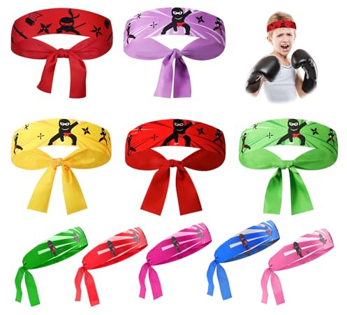 Joysuelly 10 Stück Ninjas Party Stirnband Set, Ninja Stirnband Kopfband, Ninjago geburtstagsdeko Party Zubehör Mitgebsel Gastgeschenke ür Karate Halloween Geburtstagsparty Geburtstag Deko