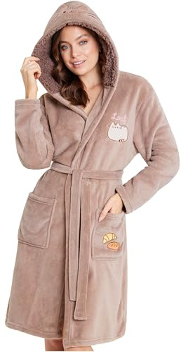 Get Trend Pusheen Vestaglia Donna e Ragazza, S-2XL, Morbido Pile Sherpa Accappatoio con Cappuccio, Regalo Donna