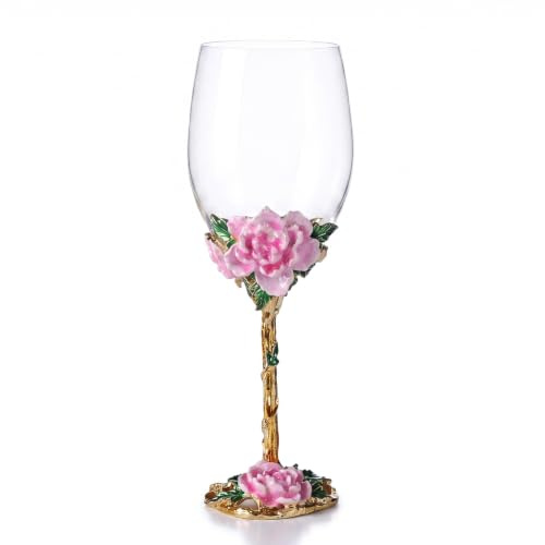 XUDREZ Bicchieri da vino senza piombo con fiore smaltato dipinto 320 ml rosso bianco rosa
