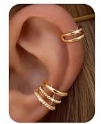 Morfetto Ear Cuff Gold/Silber Wasserfest - 4 Paar Ohrclips Damen Ohne Ohrloch 14K Vergoldet Ohrklemmen Fake Helix Piercing Knorpel Hypoallergen Clip on Ohrringe Verstellbare Ohrmanschetten