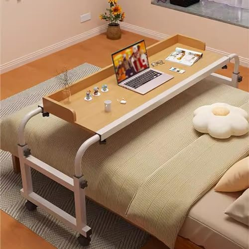 Klappbarer Schreibtisch über dem Bett, höhenverstellbar, rollbarer medizinischer Arbeitsplatz, dehnbarer Laptopwagen mit Rollen, 65–95 cm