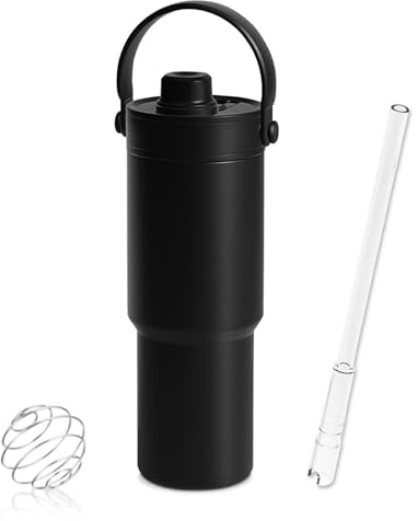 ONCCI 700ML Protein Shaker Edelstahl Shaker Thermosflasche Mit Strohhalm 316 Edelstahl isolierter Protein-Shaker-Becher Vacumm Trinkbecher BPA-frei für Sport (Schwarz)
