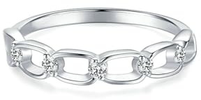 Mesnt Ring Weißgold Damen, Damen 18 Karat Weißgold Ring Hohlkette mit Moissanit, Größe 63 (20.1)