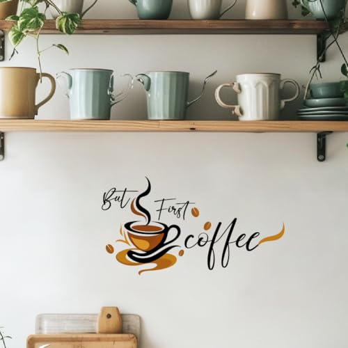 SUPERDANT But First Coffee - Calcomanías de pared para pared, calcomanías de vinilo para bricolaje, decoración de café con leche, decoración artística para cafetería, restaurante, sala de té, salón