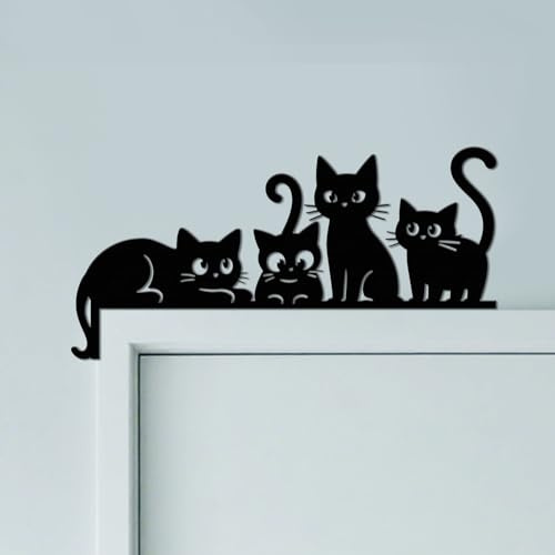 CUTHOLLOW Adorno de Marco de Puerta de Gatos Lindos en Metal, Decoración Mural Negra para Puerta, Arte Decorativo Original de Esquina de Portal para Habitación Infantil, Casa, Baño, Dormitorio