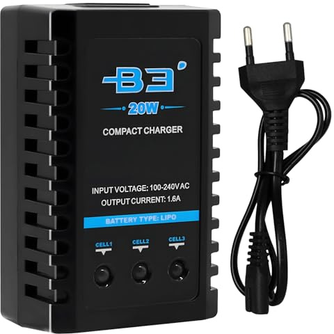 Tosiicop B3 Lipo Ladegerät - Lipo Akku Charger 20W 1.6A für 2S 3S Akkus (7.4V, 11.1Volt) RC Car Balancer Ladegerät mit XH3P und XH4P Stecker für RC Auto Boat Airplane Monstertruck Quadcopter Airsoft