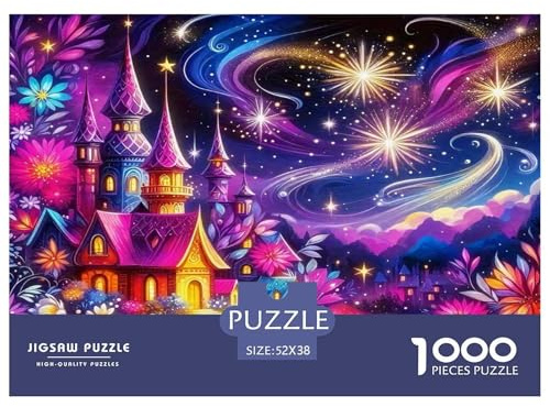 Fantastisches Schloss 1000-teiliges Puzzle Für Erwachsene,Regenbogenfarbener Sternenhimmel Herausforderungsspielzeug Denksport-Puzzle Home-Dekoration 52x38cm/1000pcs