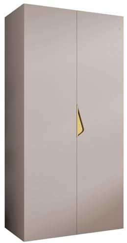 MEBLE KRYSPOL - Kleiderschrank - Garderobenschrank - 100 cm x 202 x 52 cm - Schrank mit Kleiderstange, 2 Türen - für Schlafzimmer, Flur - SANDI, Kaschmir, Griff Gold
