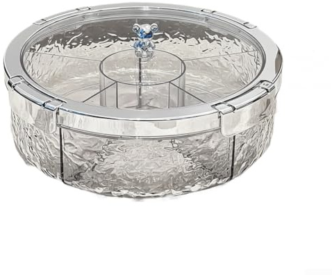 Oniissy Bandeja de servir de acrílico de 5 compartimentos con diseño de corte de cristal y cámara de hielo - Para alimentos fríos, frutas, verduras, cóctel de camarones, salsas - plata (plata)