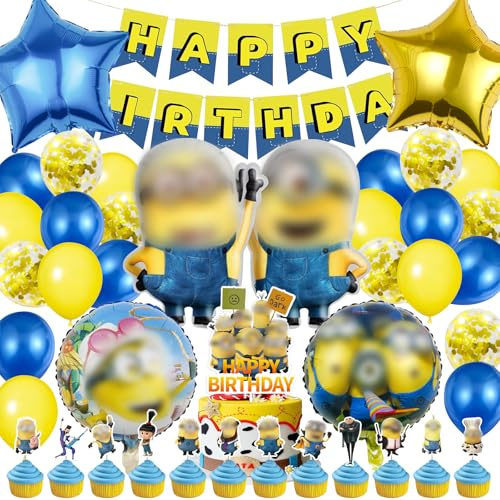 46 Stück Minio Geburtstagsdeko Junge, Minio Luftballons Geburtstag Set