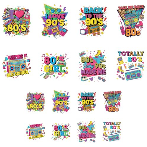 ANATTASOUL 16Pcs Cassette Tapes Iron on Transfers for T-Shirts DIY Craft | 7.0*8.6,DTF Transfers Ready to Press,Vinyl,Heat Transfer Stickers,Iron on Patches for Women Clothing Hat Bag Pillow Gifts