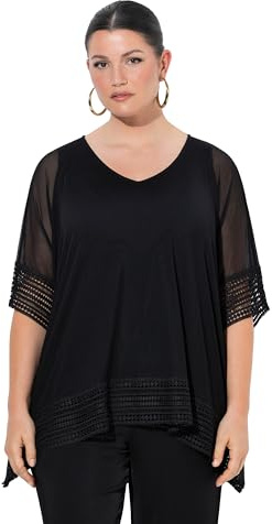Ulla Popken Damen Bluse schwarz 50+