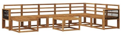 vidaXL Outdoor-Sofagarnitur 9 pcs Natur Massivholz Akazie, Garten-Sofa-Set, modernes Outdoor-Möbel für Terrasse, wetterfestes Loungesofa, vielseitiges Akazienholz am Pool