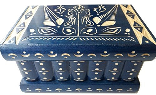 Neu Groß Holz Puzzle Kasten Rätsel Geheim Schön handgeschnitzte Holz Schmuck Aufbewahrungs box Fall Besondere Holz Spielzeug (Blau)