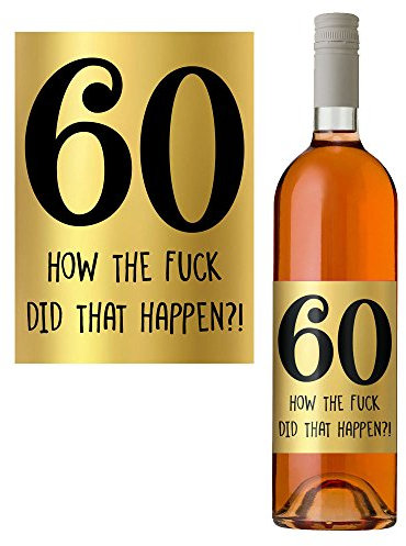 60th Birthday Wine Bottle Label Perfect for Her Women Him Men in Metallic Gold