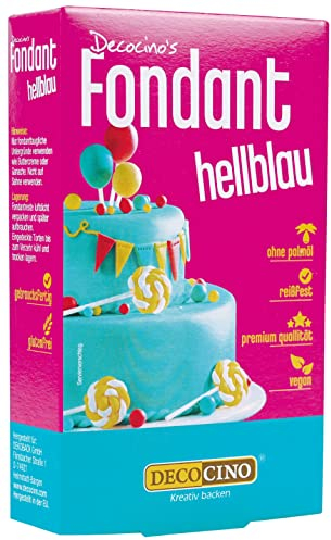 DECOCINO Fondant Hellblau – 250 g – ideal zum Verzieren von Kuchen, Torten, Cupcakes – Palmölfrei & vegan