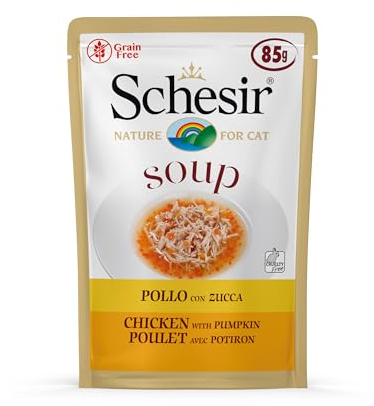 Schesir Cat Soup Huhn mit Kürbis, Katzenfutter Suppe, 20 Beutel x 85 g