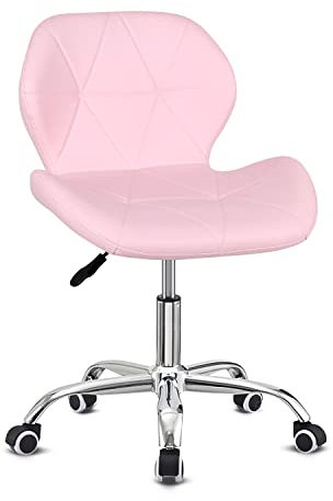 Modern Faux Leather Swivel Desk Chair, Height Adjustable Padded Armless Ergonomic Home Office Chair, Pink