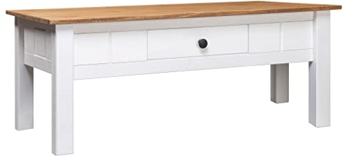 vidaXL Massivholz Panama-Kiefer Couchtisch 1 Schublade Beistelltisch Wohnzimmertisch Sofatisch Kaffeetisch Holztisch Weiß 100x60x45cm