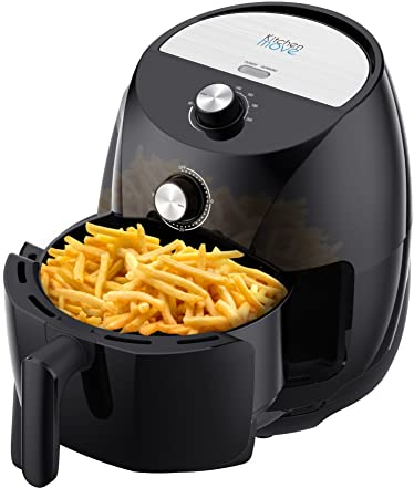 Kitchen Move Tornado elettrico senza olio, friggitrice ad aria calda, 3,5 l, 1400 W, veloce in un solo tocco, con timer con Consiglio di cottura, 3,5 litri, nero