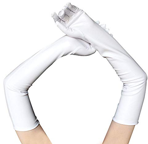 CHENGZI Women's Patent Leather Long Gloves Fashion Sexy Cosplay Costume Finger Gloves 21 inch (White)