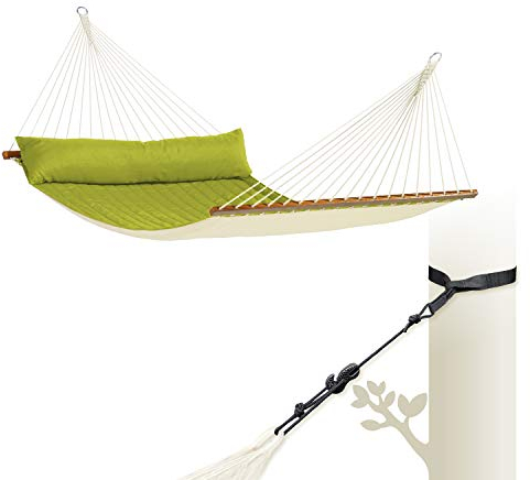 LA SIESTA - Alabama Avocado - Gefütterte Stabhängematte Kingsize + TreeMount Black - Baum- & Pfosten-Befestigung