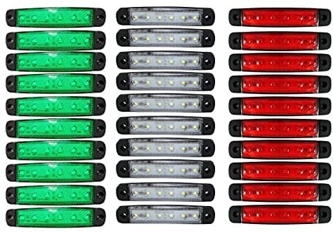 J/J 30X Luci Ingombro Fanalini Bandiera Italiana Verde Bianco Rosso 24v Camion Trattore Tricolore Tuning Tetto Cabina E Mark Omologati E13