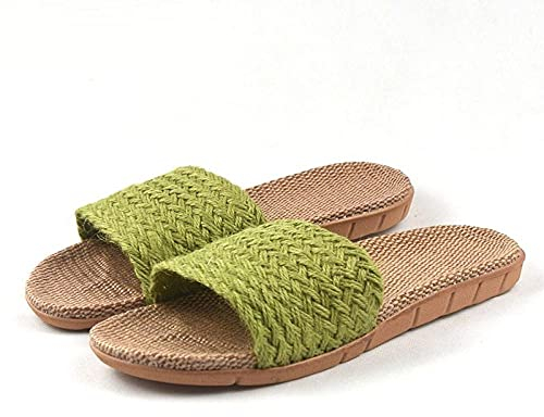 Zapatillas De Paja Parainicio Lino Antideslizante Zapatillas Transpirables Mujeres Interior Piso Playa Dedo Abierto Diapositivas Chanclas Zapatos-Green_9_Us