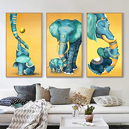Leinwand Wandkunst Nordic Goldene Farbe Elefant Baby Elefant Poster Und Drucke Tier Leinwand Wandbilder Wohnzimmer Eingang Dekor 35x70cmx3pcs rahmenlos
